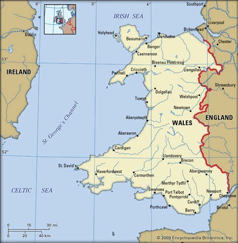 a map showing the location of wales and its major cities in england, including great britain