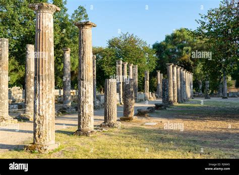 Ancient ruins in Olympia, Peloponnese, Greece Stock Photo - Alamy