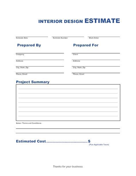 Interior Design Estimate Template | Invoice Maker