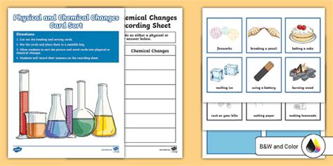 Physical and Chemical Changes Sorting Activity Worksheet for 3rd-5th Grade