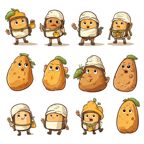 Potato Cartoon Characters With Various Professions Mountain Climber, Potato, Cartoon, Character ...