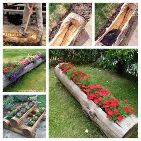 Wonderful DIY Log Planter | Garden projects, Log planter, Backyard landscaping