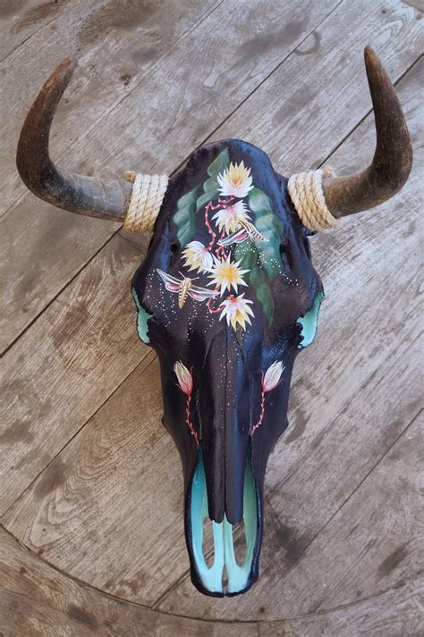 Painted Cow Skull/Night Blooming Cactus Design | Cow skull art