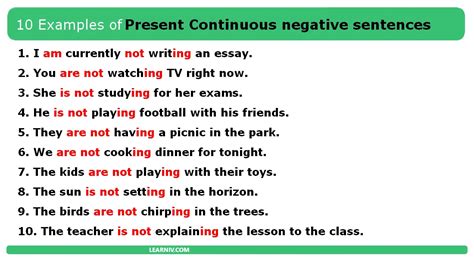 10 present continuous negative sentences