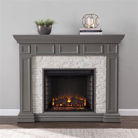 Sei Dazairee Traditional style Faux Stone Electric Fireplace in Gray W/ gray faux stone finish ...