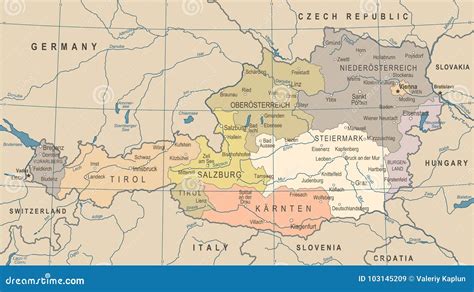 Austria Map - Vintage Vector Illustration Stock Illustration ...