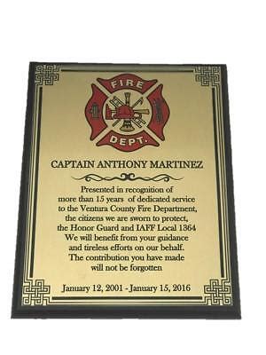 Wooden Plaque, Firefighter Retirement Gift- 8" x 10" Customized Gold Plaque | eBay