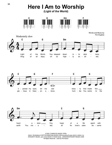 Here I Am To Worship (Light Of The World) by Tim Hughes Sheet Music for Super Easy Piano at ...