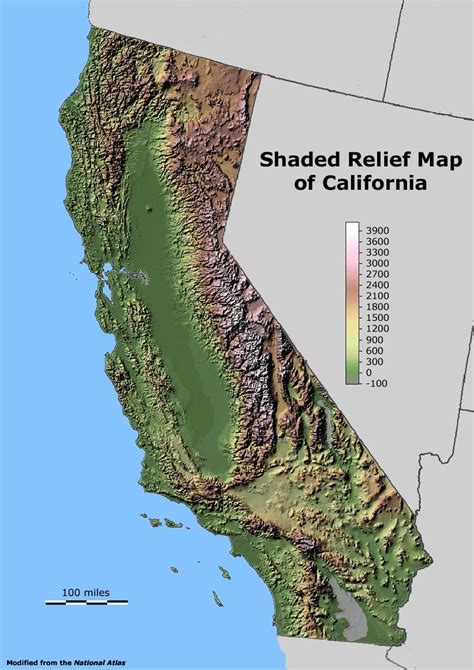 Shaded relief map of California : MapPorn