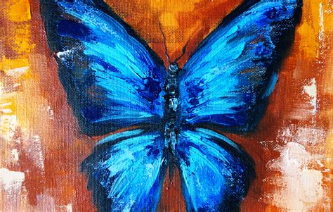 Blue Butterfly Oil Painting Original Art Insect Artwork Animal | Etsy