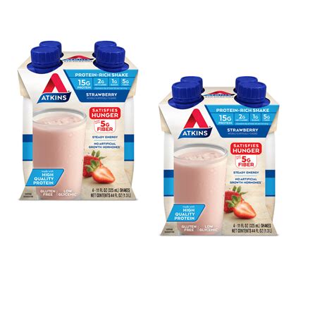 Atkins Gluten Free Protein-Rich Shake, Strawberry, Keto Friendly, 4 Count (Ready to Drink) - 2 ...