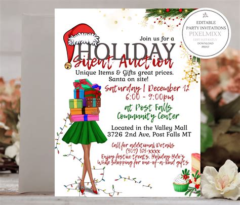 Printable Holiday Silent Auction Flyer, Christmas Silent Auction Invite ...