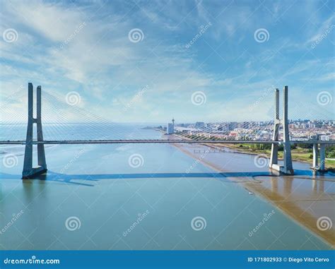 Aerial View of Vasco Da Gama Bridge in Lisbon Stock Image - Image of europe, ocean: 171802933