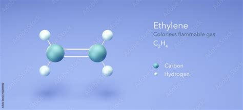 ethylene, colorless flammable gas, molecular structures, 3d rendering ...