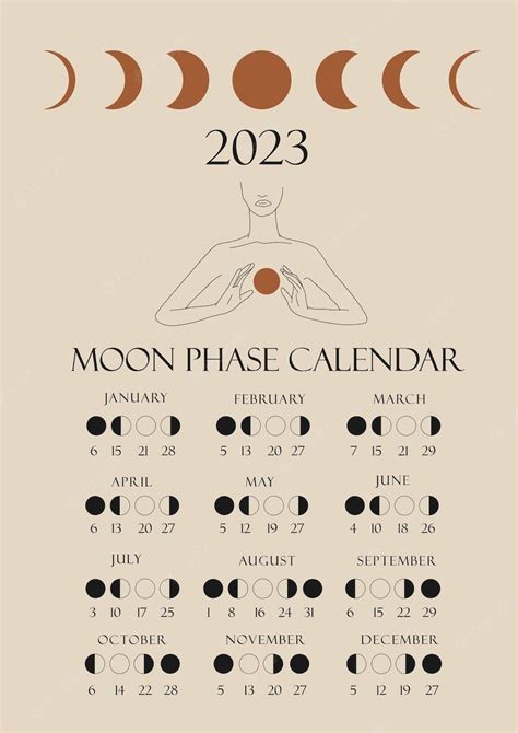 Premium Vector | Moon phases calendar 2023 with a girl line. Waning ...