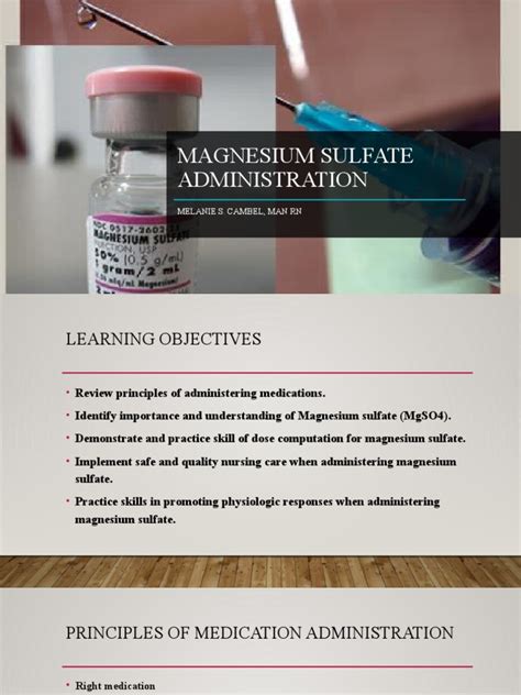 Magnesium Sulfate Administration | PDF | Intravenous Therapy | Dose (Biochemistry)