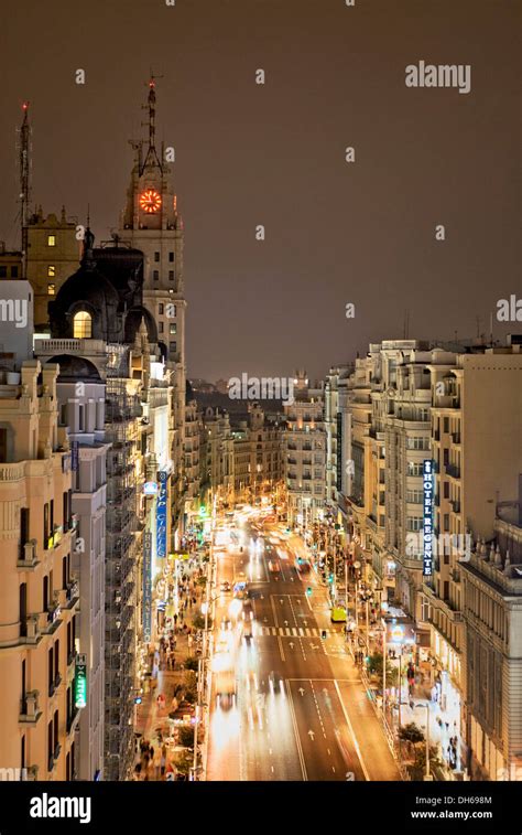 Gran Via at night, Madrid, Spain Stock Photo - Alamy