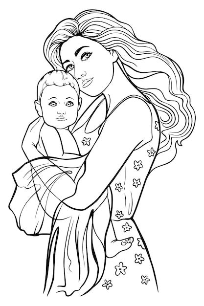 Premium Vector | Mother and Child. Hand-drawn black and white sketch ...