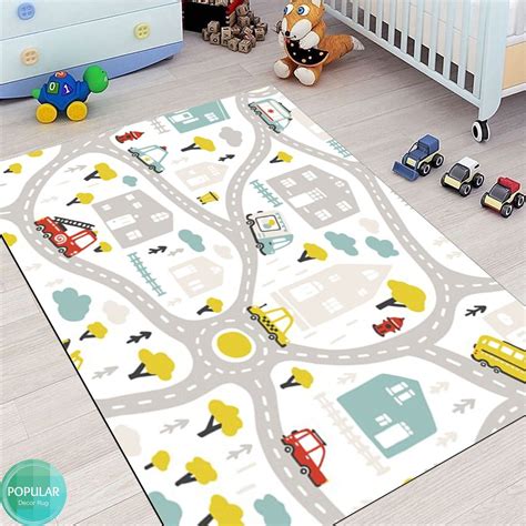 Kids City Traffic Rug, Gray Road Map Playing Carpet Roadmap Rugs for Kids Large City Map Rug ...