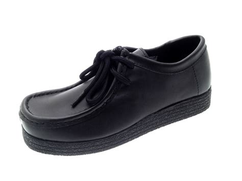 Girls Black Leather School Shoes Womens Lace Up Work Loafers Moccasins ...