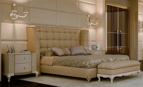 Luxurious bed with Tall and tufted headboard