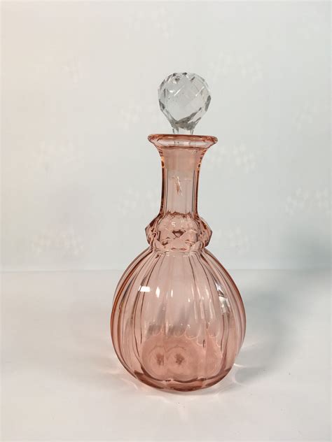 Vintage Heavy Pink Glass Decanter w/ Clear Faceted Crystal Stopper ...