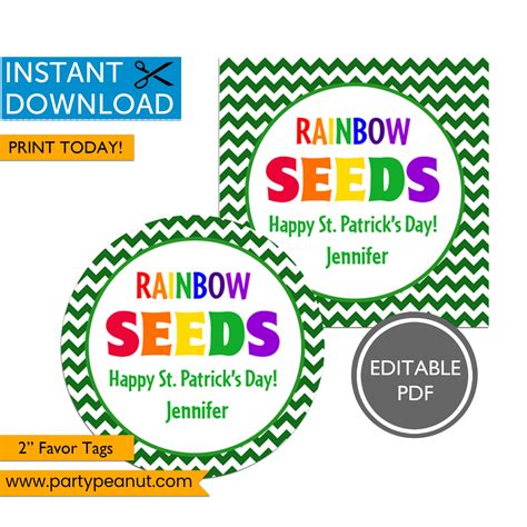 Rainbow Seeds St Patrick's Day Tags - Party Peanut