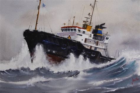 Tugboat Painting at PaintingValley.com | Explore collection of Tugboat ...