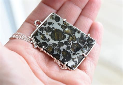 Russian Pallasite Meteorite Necklace. Meteorite Pendant on