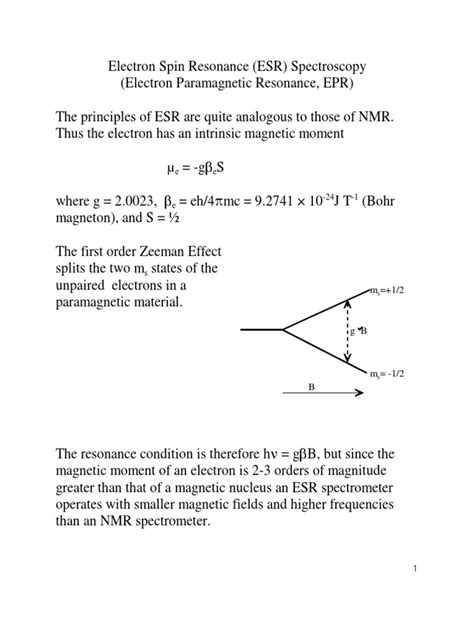 esr spectroscopy | Electron Paramagnetic Resonance | Nuclear Magnetic ...