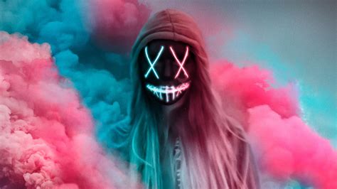 1366x768 Neon Mask Girl Colorful Gas Laptop HD ,HD 4k Wallpapers,Images,Backgrounds,Photos and ...