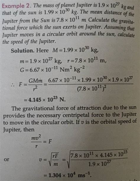 Example 2. The mass of planet Jupiter is 1.9×1027 kg and that of the sun