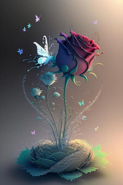 Premium AI Image | A painting of a rose and butterfly