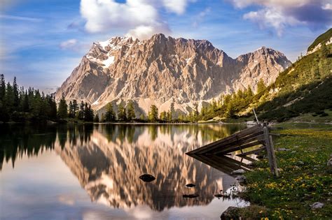 zugspitze, Mountain, Germany, Austria, Forest, Water, Reflection ...