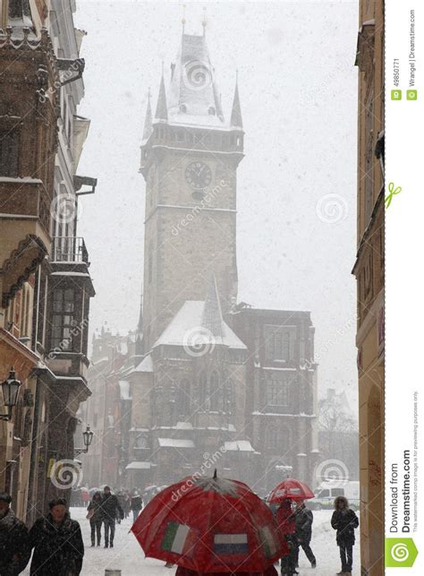 Heavy Snowfall Covering Old Town Square in Prague Editorial Photo ...