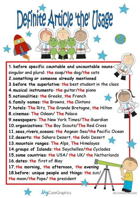 Definite Article 'the' Classroom Pos…: English ESL worksheets pdf & doc