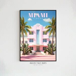 Travel Poster Miami, Vintage Art-deco Inspired Digital Wall Art Print ...