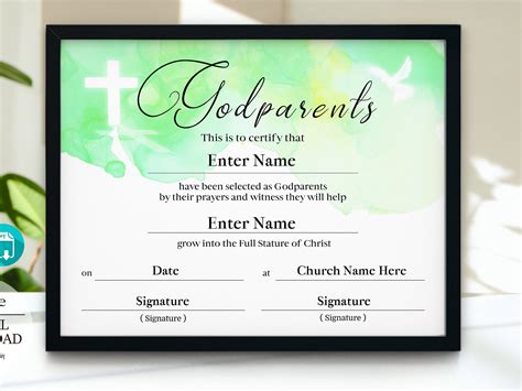 Godparents Certificate Template 11x8.5 Baptism Certificate | Etsy