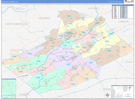 Schuylkill County, PA Wall Map Color Cast Style by MarketMAPS - MapSales