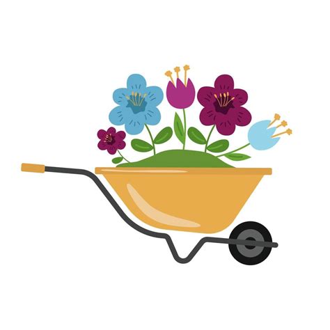 Garden wheelbarrow with flowers. Gardening. Vector illustration ...