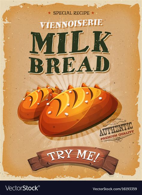 Grunge and vintage milk bread poster Royalty Free Vector