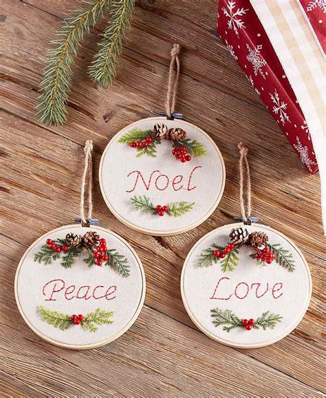 Embroidery Hoop Sentiment Ornaments | Embroidered christmas ornaments ...