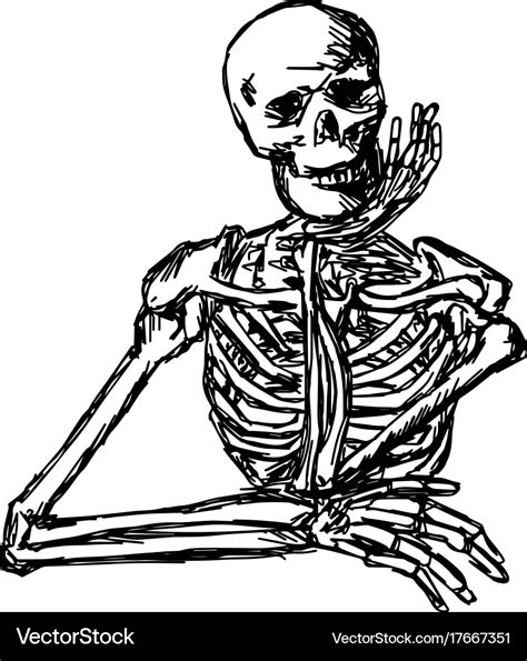 Human skeleton keeping hand on chin Royalty Free Vector