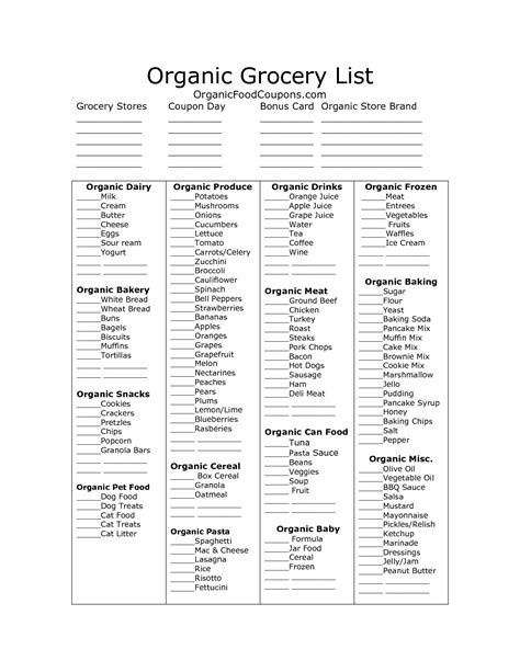 List Of Organic Food