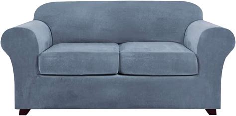 Hellay Sofa Covers Stretch Velvet Couch Covers for Cushion Sofa Slipcovers with 2 Non Slip ...