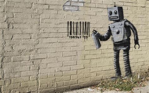 Robot Graffiti Barcode Brick Wall Wall HD wallpaper | art and paintings ...