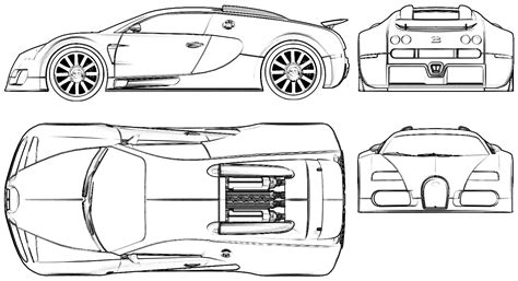 2005 Bugatti Veyron EB 16.4 Coupe v2 blueprints free - Outlines