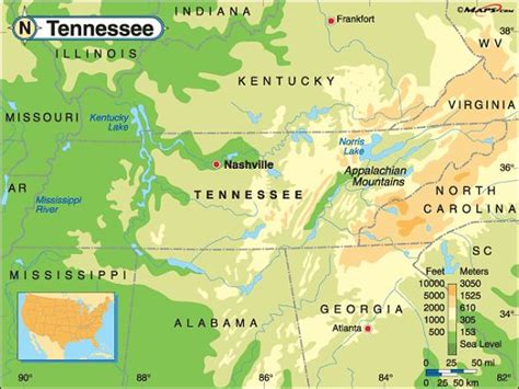 a map showing the location of tennessee