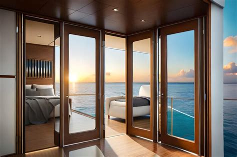 Premium AI Image | a bedroom with a view of the ocean and a balcony with a view of the ocean.