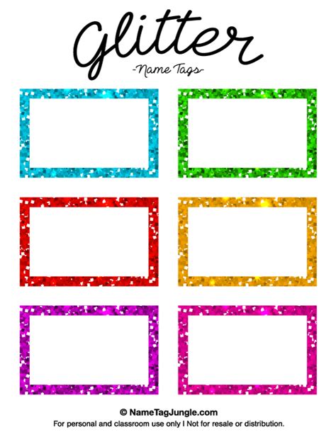 Free printable glitter name tags. The template can also be used for creating items like labels a ...